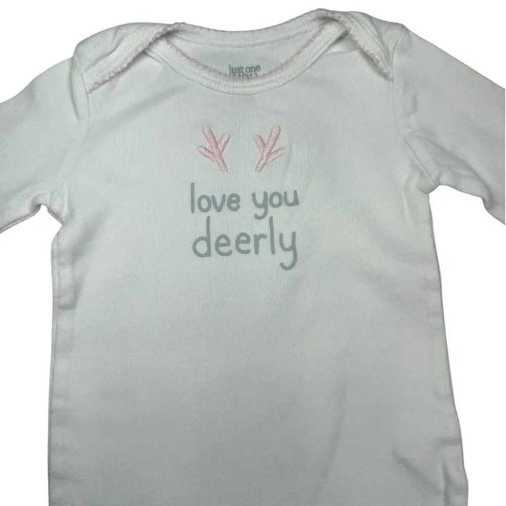 Carters Bodysuit Matching Outfit Baby Girl Dear White Pink 9 Months